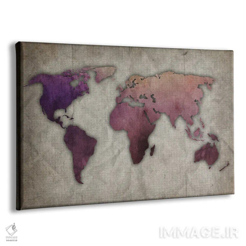تابلو نقشه جهان بنفش و صورتی روی کاغذ قدیمی اثر فیشرکرافت (استودیوی خلاقانه) - نمای پرسپکتیو محصول