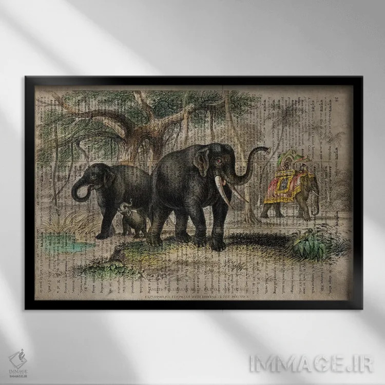 تابلو فیلهای الیور گلدسمیت اثر فیشرکرافت (استودیوی خلاقانه) - نمای قابدار مشکی