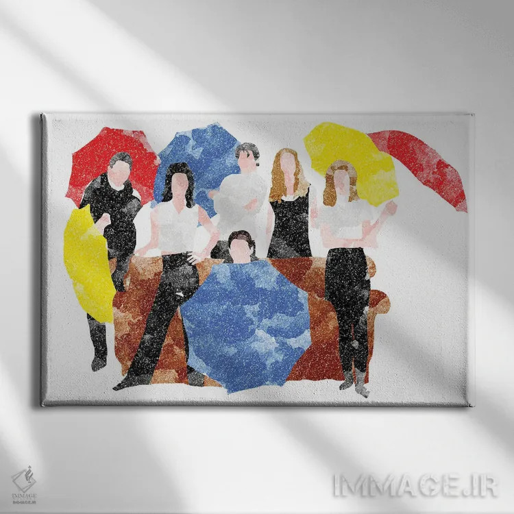 تابلو مبل و چترهای سفید سریال دوستان (Friends) اثر فیشرکرافت (استودیوی خلاقانه) - نمای روبهرو روی دیوار