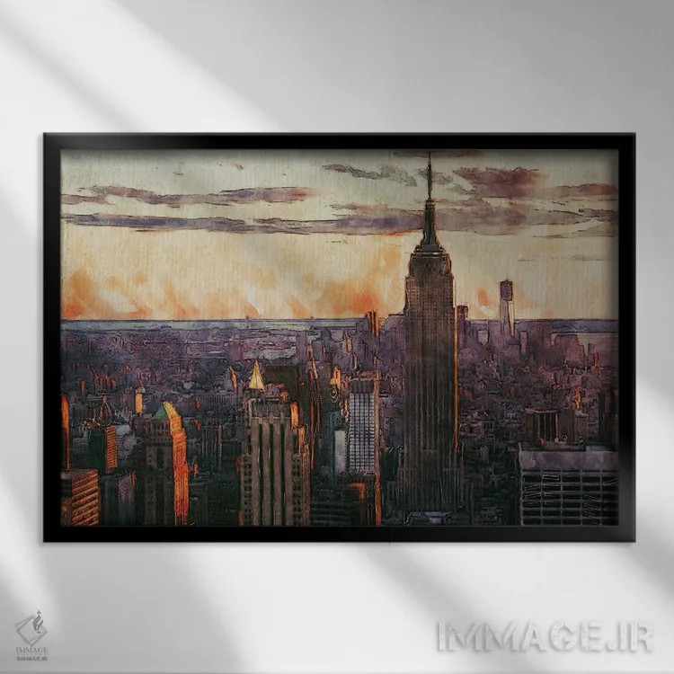 تابلو ساختمان امپایر استیت شهر نیویورک اثر فیشرکرافت (استودیوی خلاقانه) - نمای قابدار مشکی