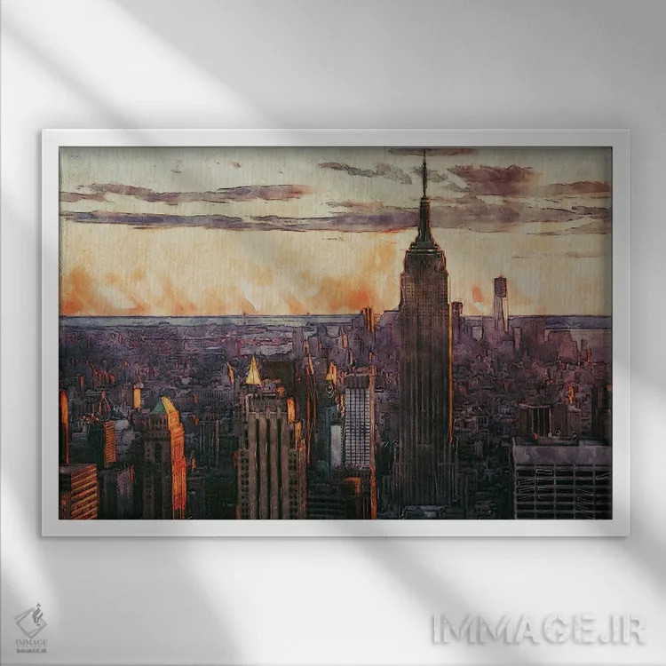 تابلو ساختمان امپایر استیت شهر نیویورک اثر فیشرکرافت (استودیوی خلاقانه) - نمای قابدار سفید
