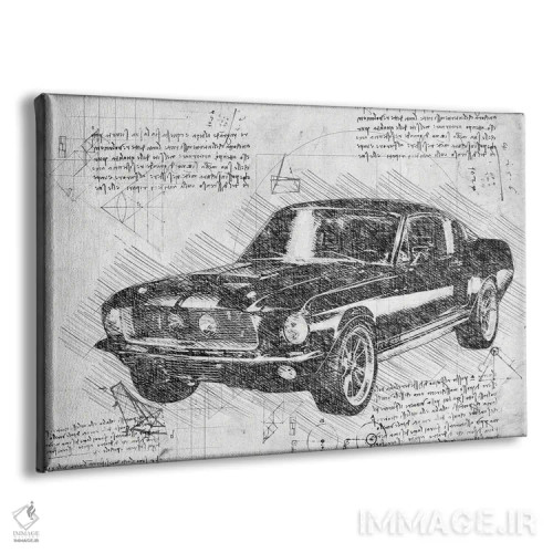 تابلو فورد ماستنگ مدل ۱۹۶۷ سیاه و سفید (خودروی ماسل) اثر فیشرکرافت (استودیوی خلاقانه) - نمای پرسپکتیو محصول