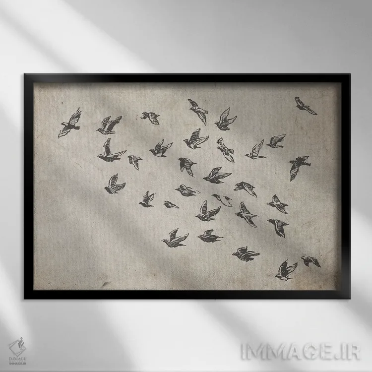 تابلو گروه پرندگان اثر فیشرکرافت (استودیوی خلاقانه) - نمای قابدار مشکی