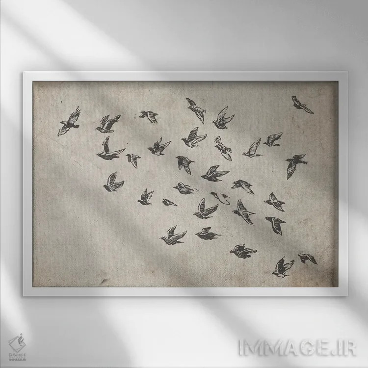 تابلو گروه پرندگان اثر فیشرکرافت (استودیوی خلاقانه) - نمای قابدار سفید