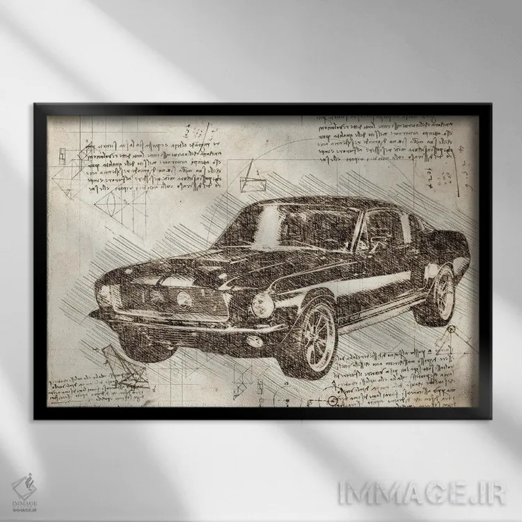 تابلو فورد ماستنگ ماسل کار ۱۹۶۷ سپیا (خودروی عضلانی کلاسیک) اثر فیشرکرافت (استودیوی خلاقانه) - نمای قابدار مشکی