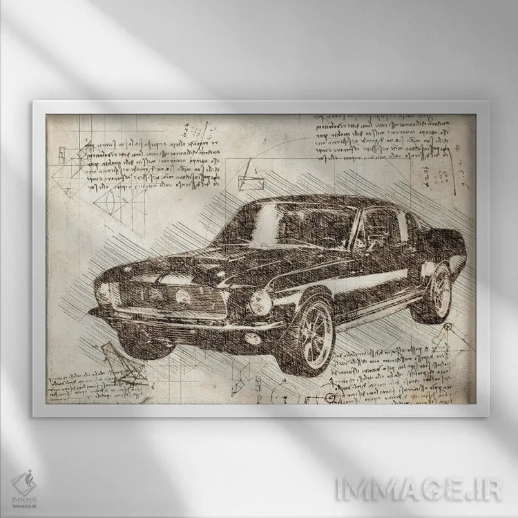 تابلو فورد ماستنگ ماسل کار ۱۹۶۷ سپیا (خودروی عضلانی کلاسیک) اثر فیشرکرافت (استودیوی خلاقانه) - نمای قابدار سفید
