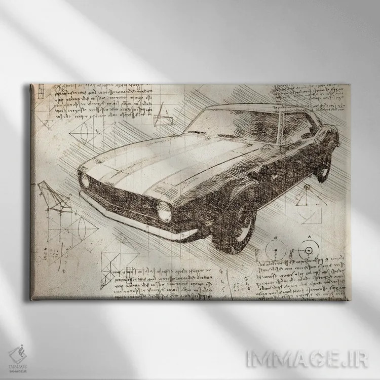 تابلو شورولت کامارو ماسل کار ۱۹۷۰ سپیا (خودروی عضلانی کلاسیک) اثر فیشرکرافت (استودیوی خلاقانه) - نمای روبهرو روی دیوار