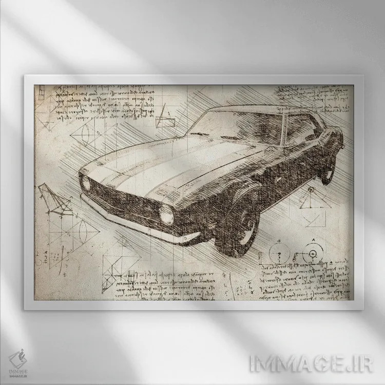 تابلو شورولت کامارو ماسل کار ۱۹۷۰ سپیا (خودروی عضلانی کلاسیک) اثر فیشرکرافت (استودیوی خلاقانه) - نمای قابدار سفید