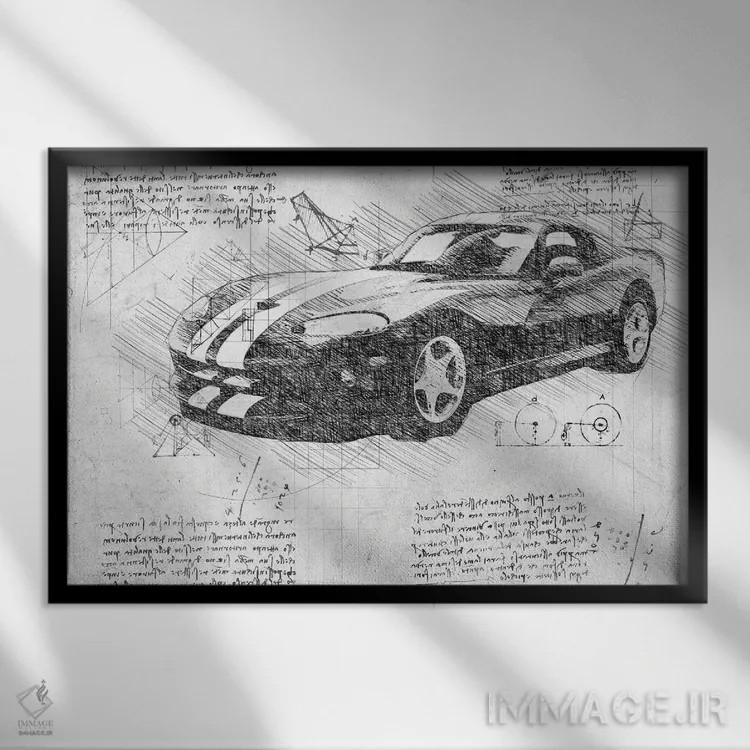 تابلو دوج وایپر ZB I ماسل کار ۲۰۰۳ سیاه و سفید اثر فیشرکرافت (استودیوی خلاقانه) - نمای قابدار مشکی
