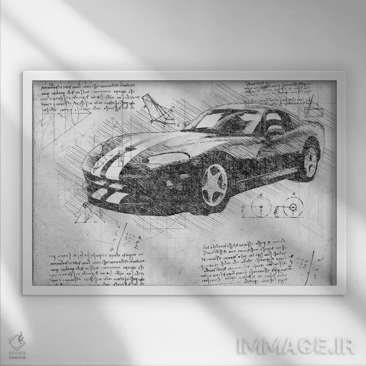 تابلو دوج وایپر ZB I ماسل کار ۲۰۰۳ سیاه و سفید اثر فیشرکرافت (استودیوی خلاقانه) - نمای قابدار سفید