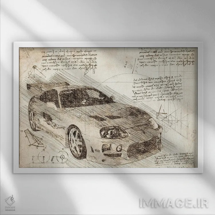 تابلو تویوتا سوپرا توربو MK4 سپیا اثر فیشرکرافت (استودیوی خلاقانه) - نمای قابدار سفید