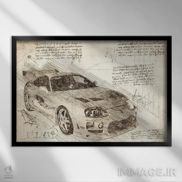 تابلو تویوتا سوپرا توربو MK4 سپیا اثر فیشرکرافت (استودیوی خلاقانه) - نمای قابدار مشکی