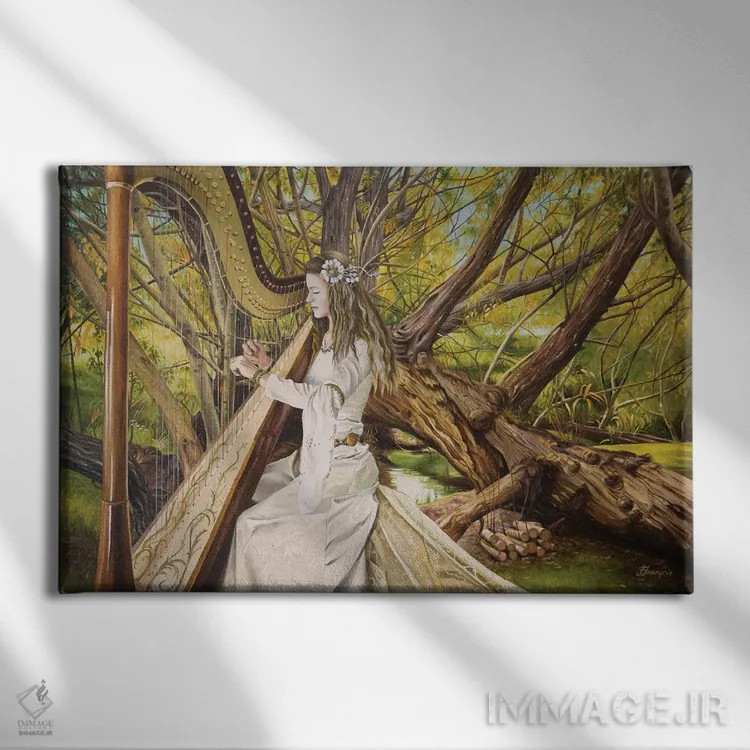 تابلو نوازنده چنگ دره اثر فیونا فرانسوا - نمای روبهرو روی دیوار