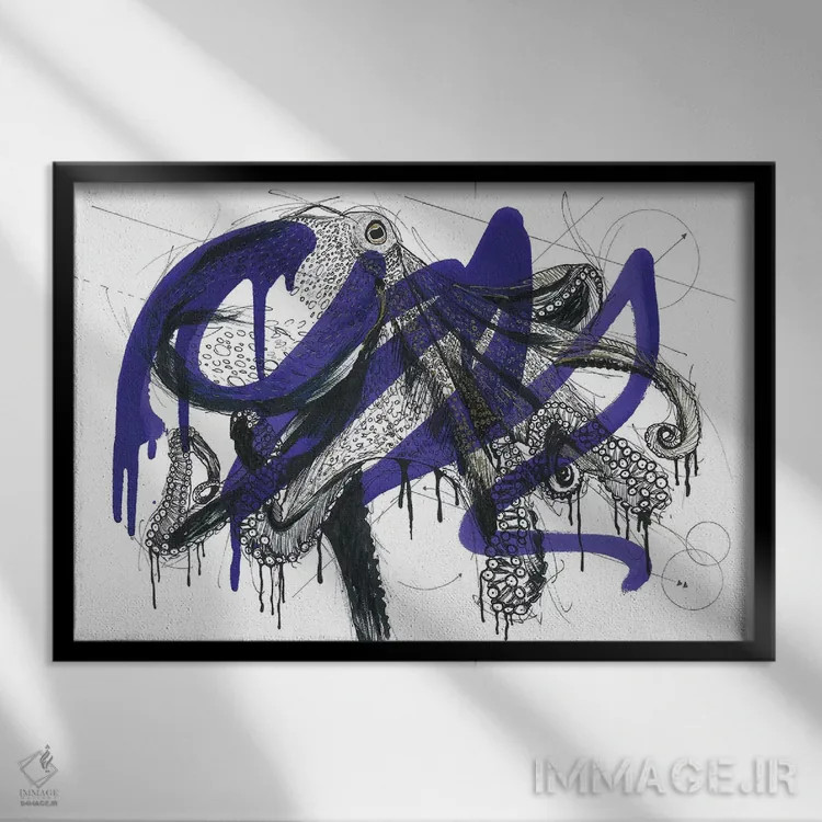 تابلو صخره مرجانی اختاپوس اثر فرانک باندا - نمای قابدار مشکی