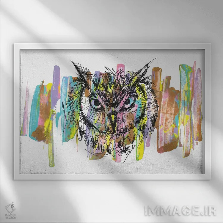 تابلو جغد اثر فرانک باندا - نمای قابدار سفید