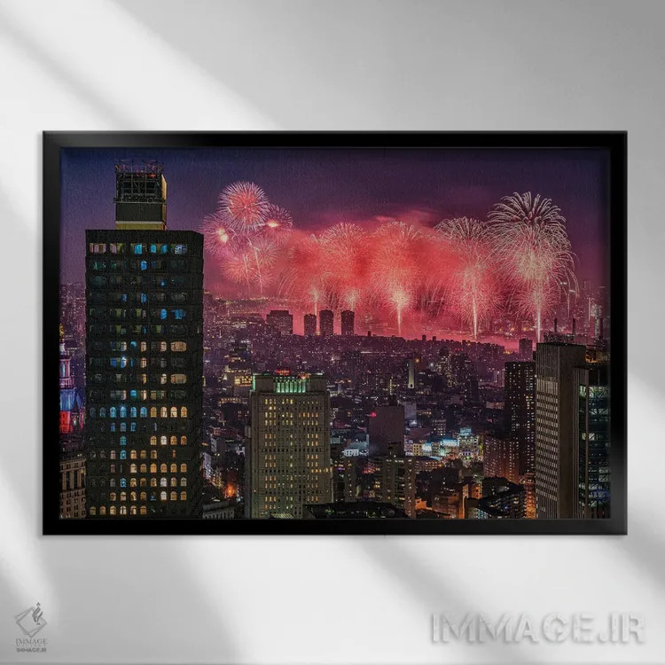 تابلو آتشبازی چهارم ژوئیه نیویورک اثر فرانکلین کرنی - نمای قابدار مشکی