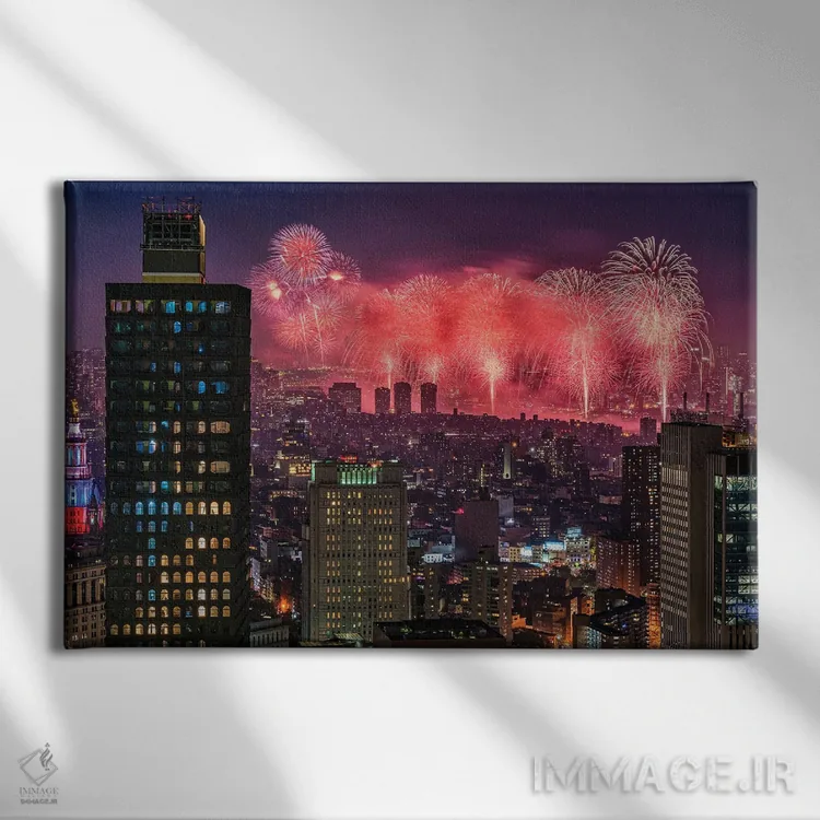 تابلو آتشبازی چهارم ژوئیه نیویورک اثر فرانکلین کرنی - نمای روبهرو روی دیوار