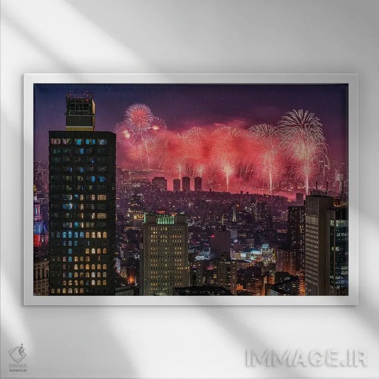 تابلو آتشبازی چهارم ژوئیه نیویورک اثر فرانکلین کرنی - نمای قابدار سفید