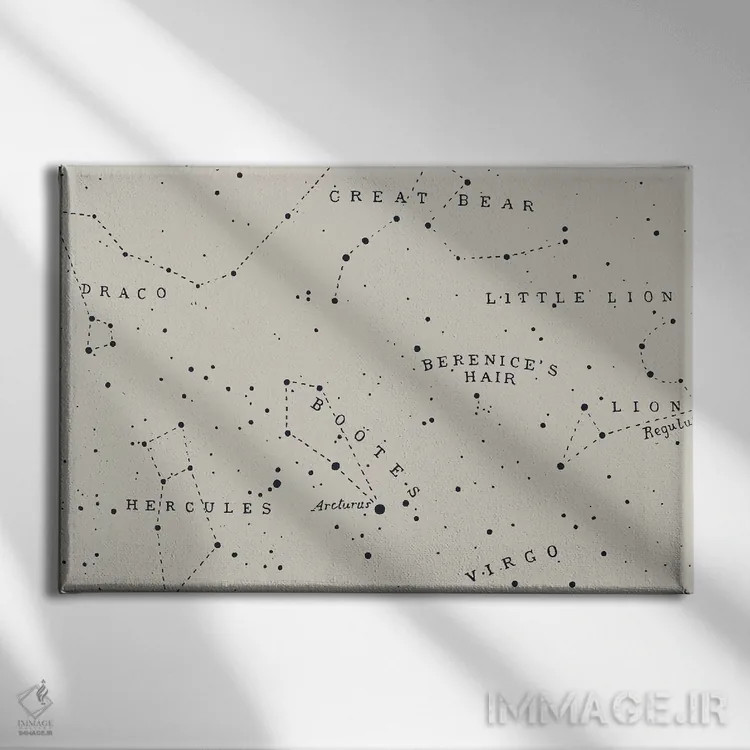 تابلو صورت فلکی I بر زمینه سفید اثر فلوران بُدار (هنرمند فرانسوی) - نمای روبهرو روی دیوار