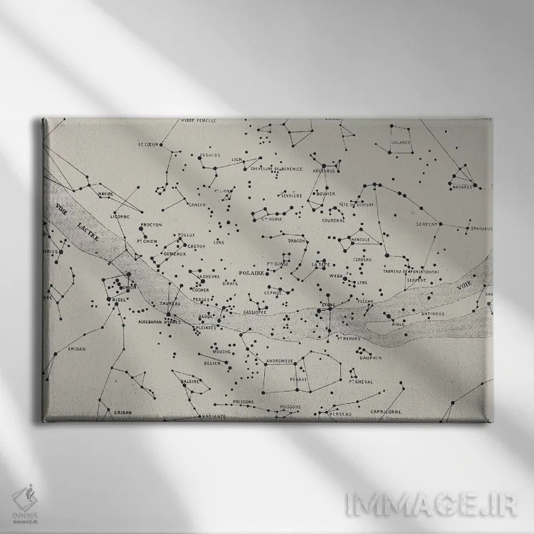 تابلو نقشه آسمان II بر زمینه سفید اثر فلوران بُدار (هنرمند فرانسوی) - نمای روبهرو روی دیوار