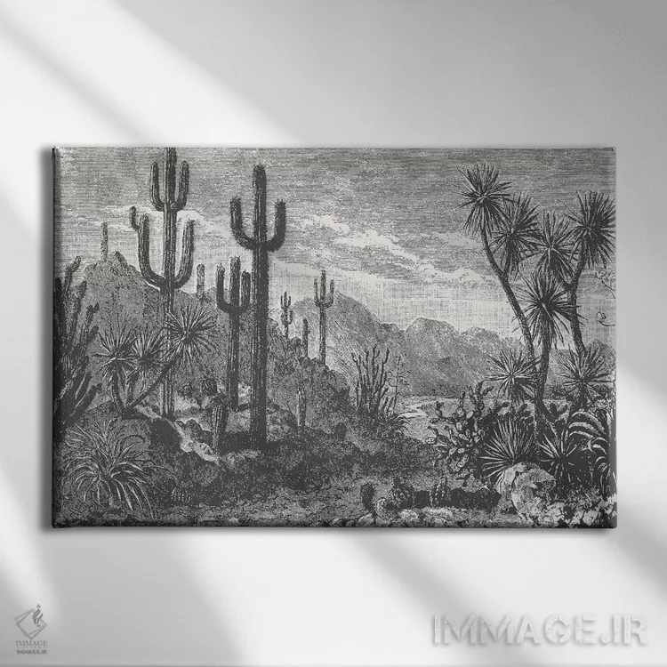 تابلو کاکتوسها در کوهستان اثر فلوران بُدار (هنرمند فرانسوی) - نمای روبهرو روی دیوار