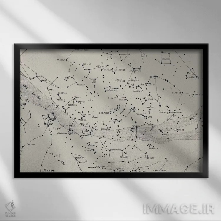 تابلو نقشه آسمان II بر زمینه سفید اثر فلوران بُدار (هنرمند فرانسوی) - نمای قابدار مشکی