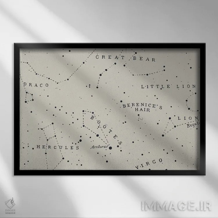 تابلو صورت فلکی I بر زمینه سفید اثر فلوران بُدار (هنرمند فرانسوی) - نمای قابدار مشکی