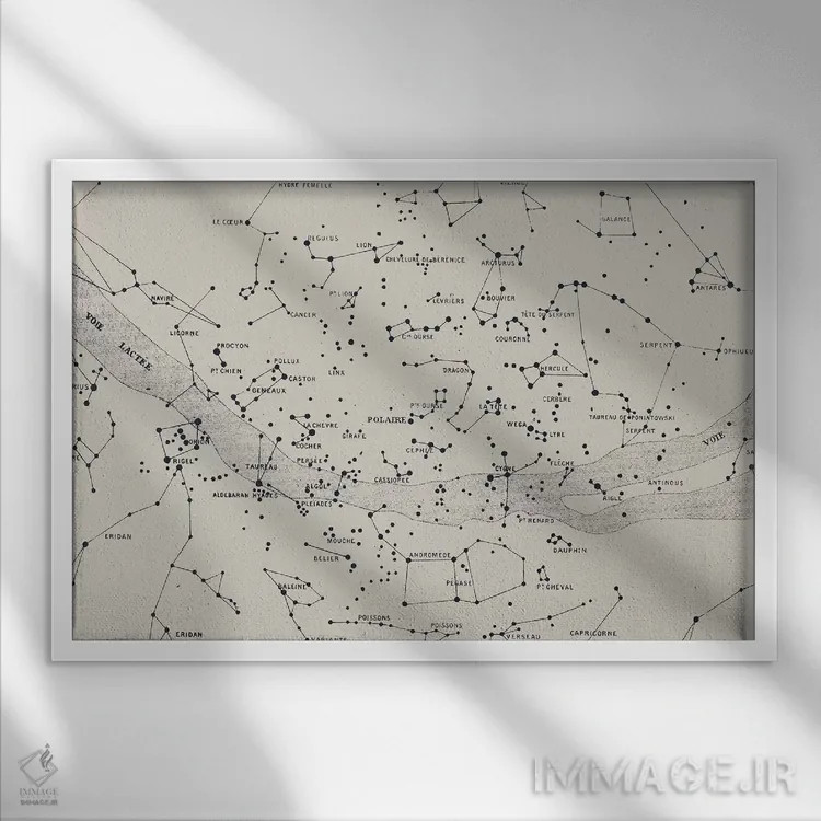 تابلو نقشه آسمان II بر زمینه سفید اثر فلوران بُدار (هنرمند فرانسوی) - نمای قابدار سفید