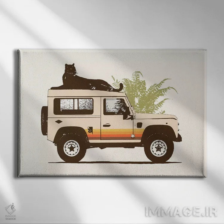 تابلو پلنگ سیاه بر روی خودرو اثر فلوران بُدار (هنرمند فرانسوی) - نمای روبهرو روی دیوار