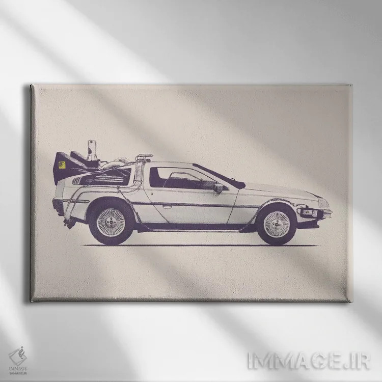 تابلو دلورین (خودرو) اثر فلوران بُدار (هنرمند فرانسوی) - نمای روبهرو روی دیوار