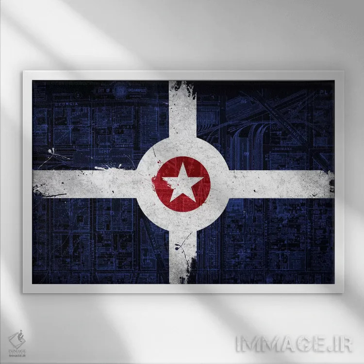 تابلو ایندیاناپولیس، ایندیانا (نقشهکشی جادهها) اثر فایو بای فایو کالکتیو - نمای قابدار سفید