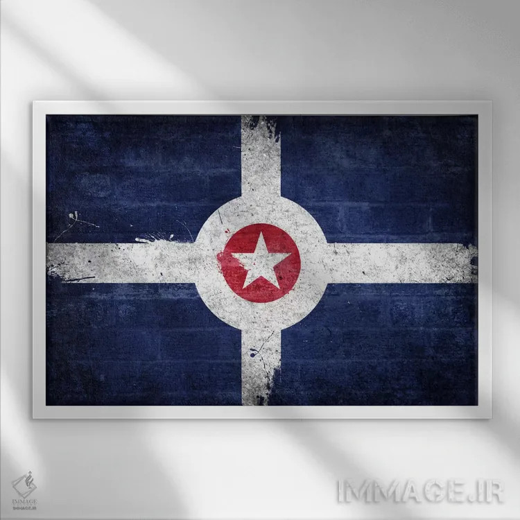 تابلو پرچم شهر ایندیاناپولیس، ایندیانا با رنگ تازه روی آجرها اثر فایو بای فایو کالکتیو - نمای قابدار سفید