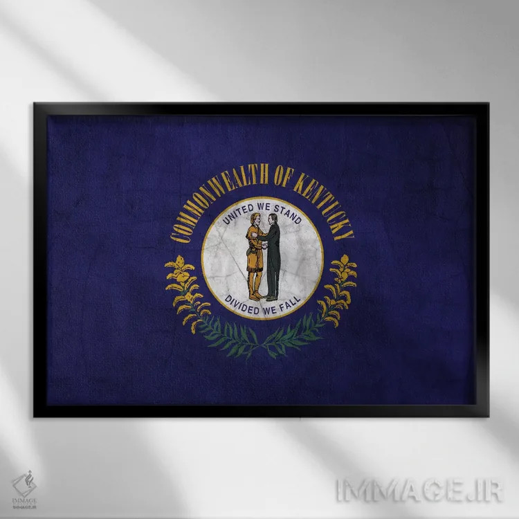 تابلو پرچم ایالت کنتاکی با رنگ ترکخورده اثر فایو بای فایو کالکتیو - نمای قابدار مشکی