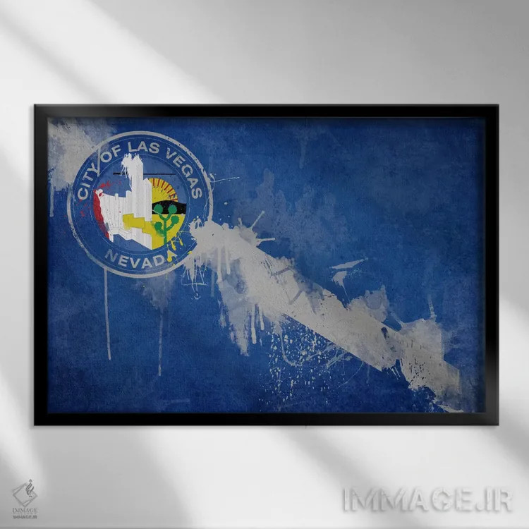 تابلو پرچم شهر لاسوگاس، نوادا با رنگ تازه اثر آیکانواس (شرکت چاپ هنری) - نمای قابدار مشکی