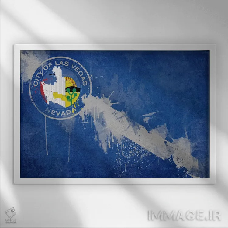 تابلو پرچم شهر لاسوگاس، نوادا با رنگ تازه اثر آیکانواس (شرکت چاپ هنری) - نمای قابدار سفید