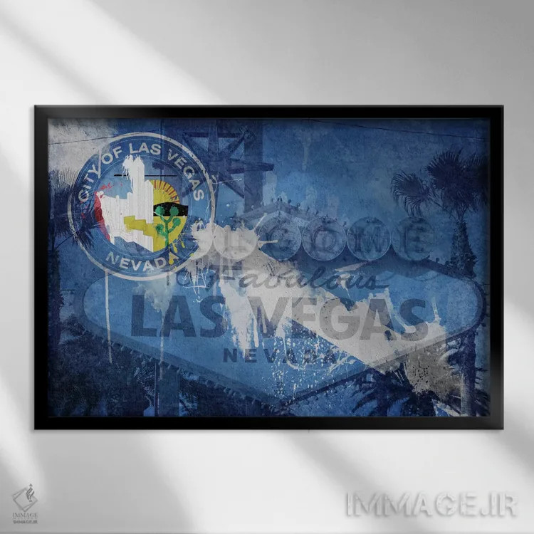 تابلو سری همپوشانی پرچم شهرها (رنگ تازه): لاسوگاس، نوادا (تابلوی خوشآمدگویی) اثر فایو بای فایو کالکتیو - نمای قابدار مشکی