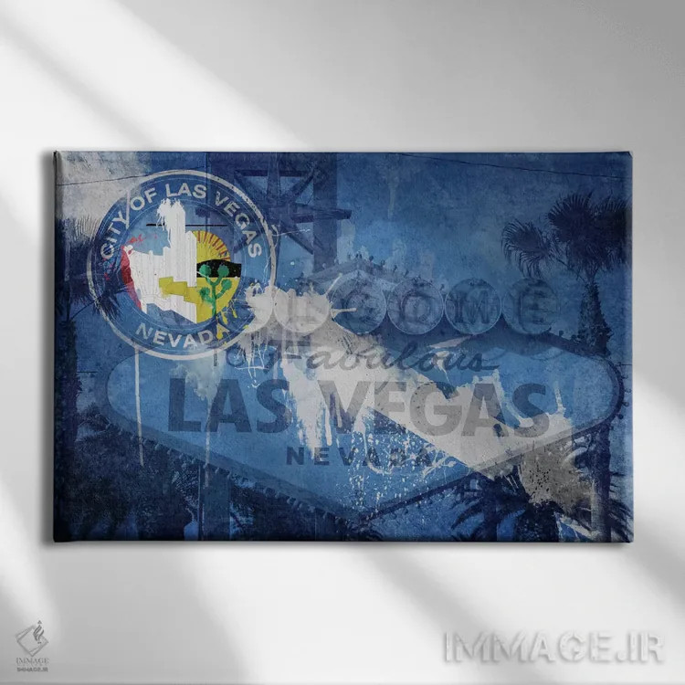تابلو سری همپوشانی پرچم شهرها (رنگ تازه): لاسوگاس، نوادا (تابلوی خوشآمدگویی) اثر فایو بای فایو کالکتیو - نمای روبهرو روی دیوار