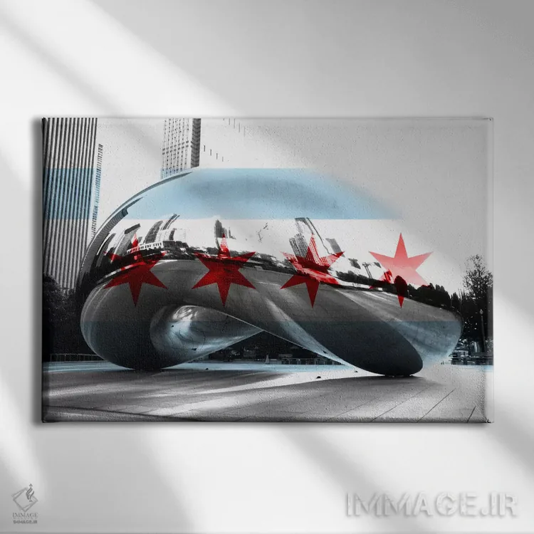 تابلو پرچم شهر شیکاگو (Cloud Gate یا لوبیا) اثر فایو بای فایو کالکتیو - نمای روبهرو روی دیوار