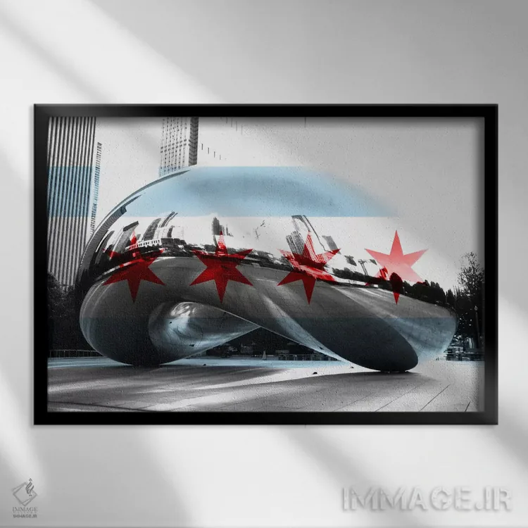 تابلو پرچم شهر شیکاگو (Cloud Gate یا لوبیا) اثر فایو بای فایو کالکتیو - نمای قابدار مشکی
