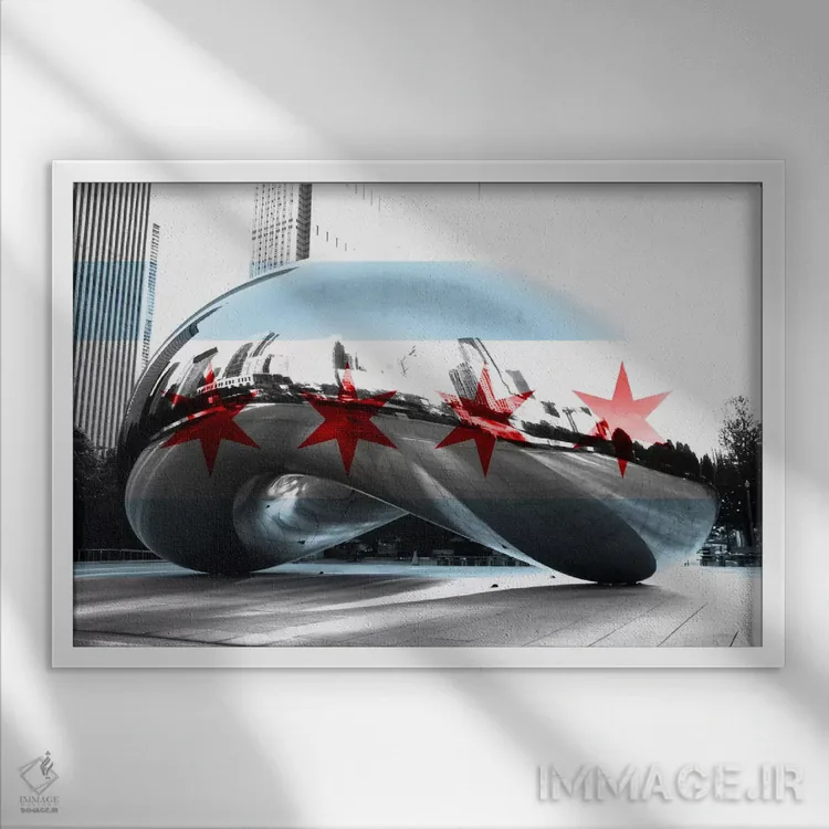 تابلو پرچم شهر شیکاگو (Cloud Gate یا لوبیا) اثر فایو بای فایو کالکتیو - نمای قابدار سفید
