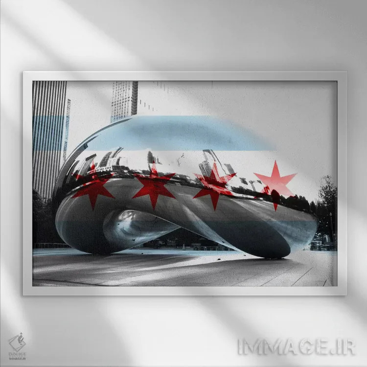 تابلو پرچم شهر شیکاگو (Cloud Gate یا لوبیا) اثر فایو بای فایو کالکتیو - نمای قابدار سفید