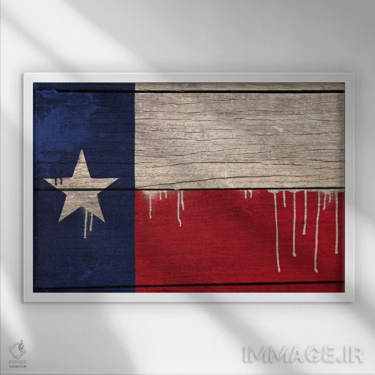 تابلو پرچم ایالت تگزاس به سبک رنگ چکه روی تختهچوب اثر فایو بای فایو کالکتیو - نمای قابدار سفید