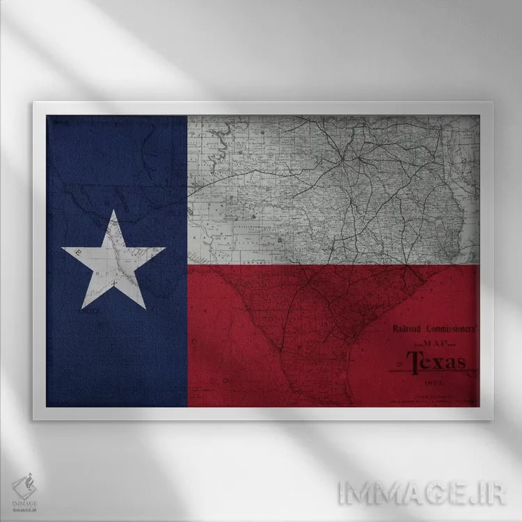 تابلو تگزاس (نقشه قدیمی) ۲ اثر فایو بای فایو کالکتیو - نمای قابدار سفید