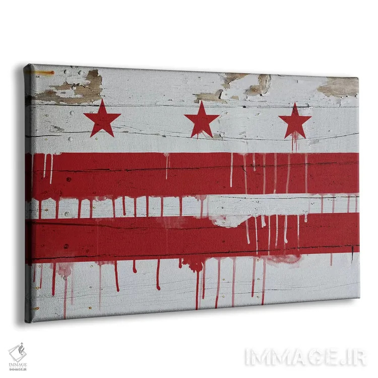تابلو پرچم شهر واشینگتن دیسی به سبک رنگ چکه روی تختهچوب اثر فایو بای فایو کالکتیو - نمای پرسپکتیو محصول