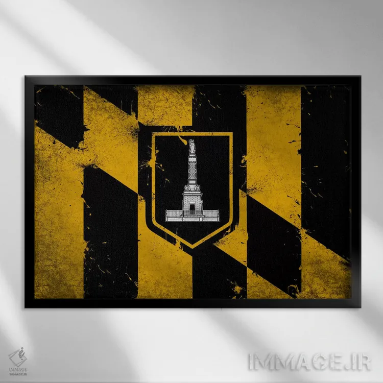 تابلو پرچم شهر بالتیمور، مریلند با رنگ تازه اثر فایو بای فایو کالکتیو - نمای قابدار مشکی
