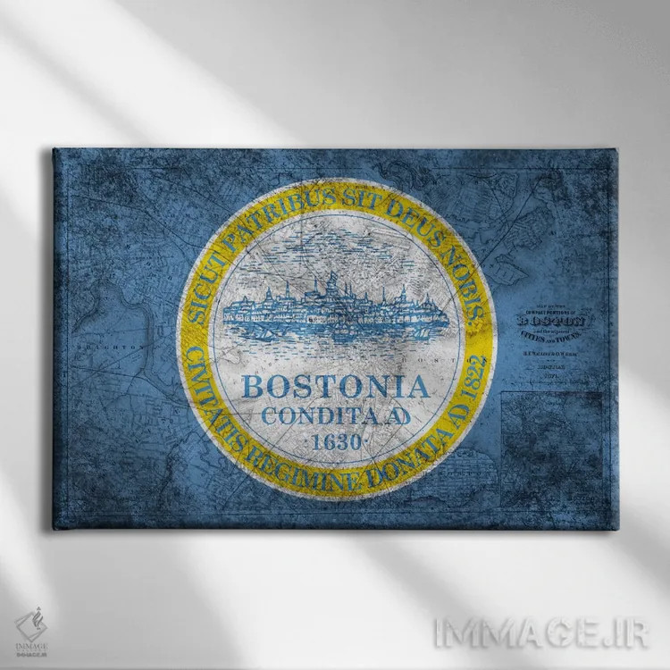 تابلو بوستون، ماساچوست (نقشه قدیمی) اثر فایو بای فایو کالکتیو - نمای روبهرو روی دیوار