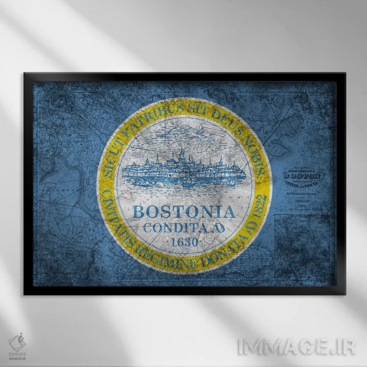 تابلو بوستون، ماساچوست (نقشه قدیمی) اثر فایو بای فایو کالکتیو - نمای قابدار مشکی