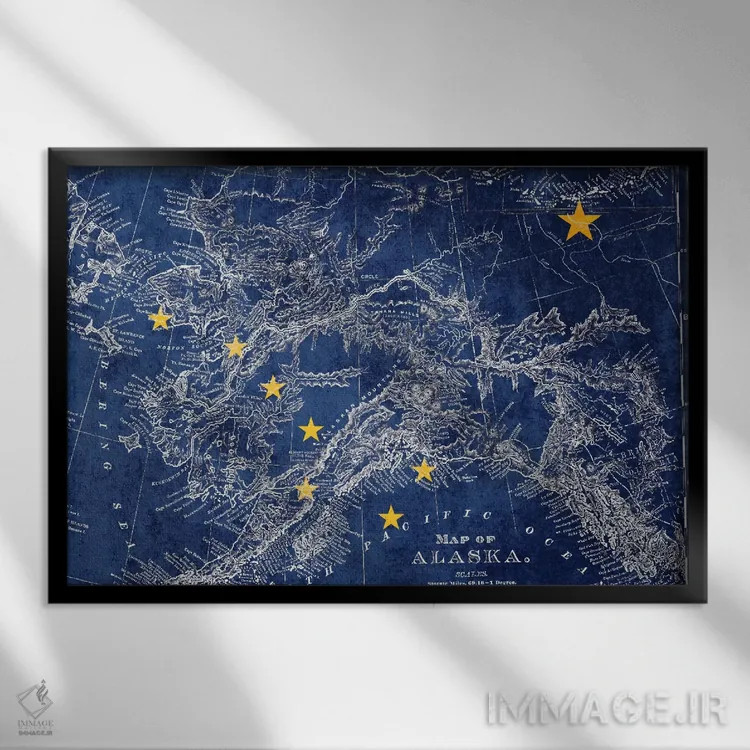 تابلو آلاسکا (نقشه قدیمی) ۲ اثر فایو بای فایو کالکتیو - نمای قابدار مشکی