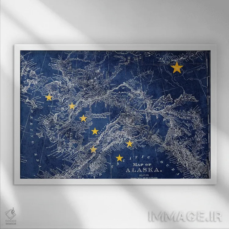 تابلو آلاسکا (نقشه قدیمی) ۲ اثر فایو بای فایو کالکتیو - نمای قابدار سفید