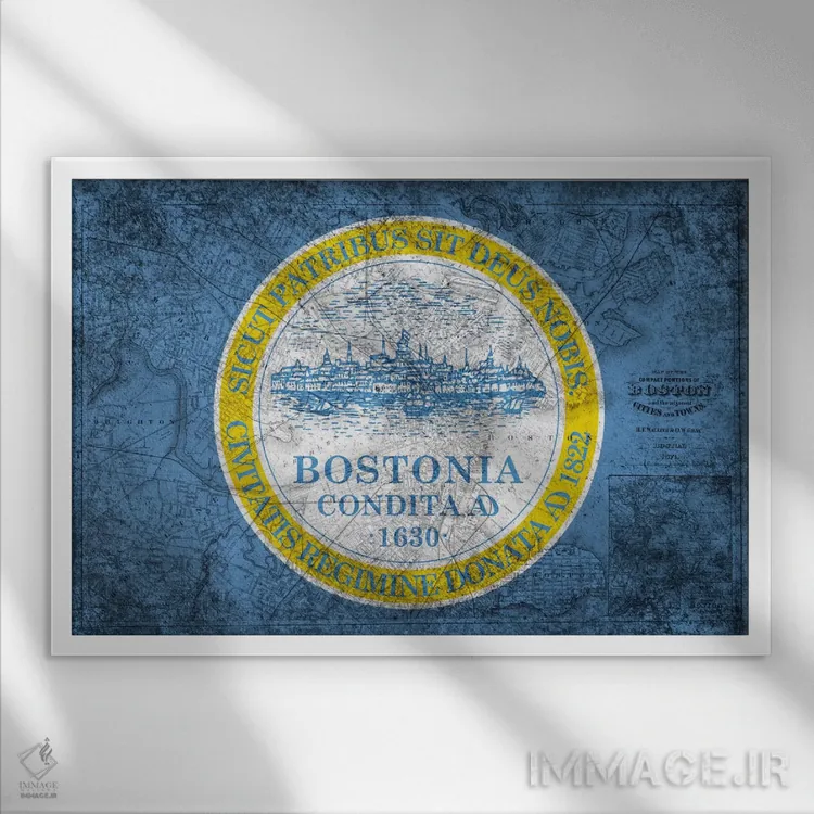 تابلو بوستون، ماساچوست (نقشه قدیمی) اثر فایو بای فایو کالکتیو - نمای قابدار سفید
